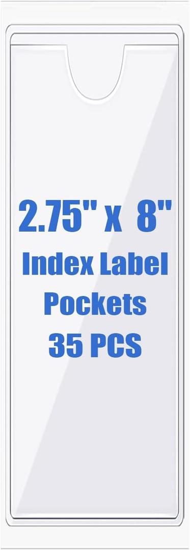 Origin-Joy 35 PCS Self Adhesive Index Card Pockets with Top Open, Clear Plastic Label Holder for Cards of Note, Library and Business, Adhesive Label Pockets & Card Holder (2.75 x 8 inch)