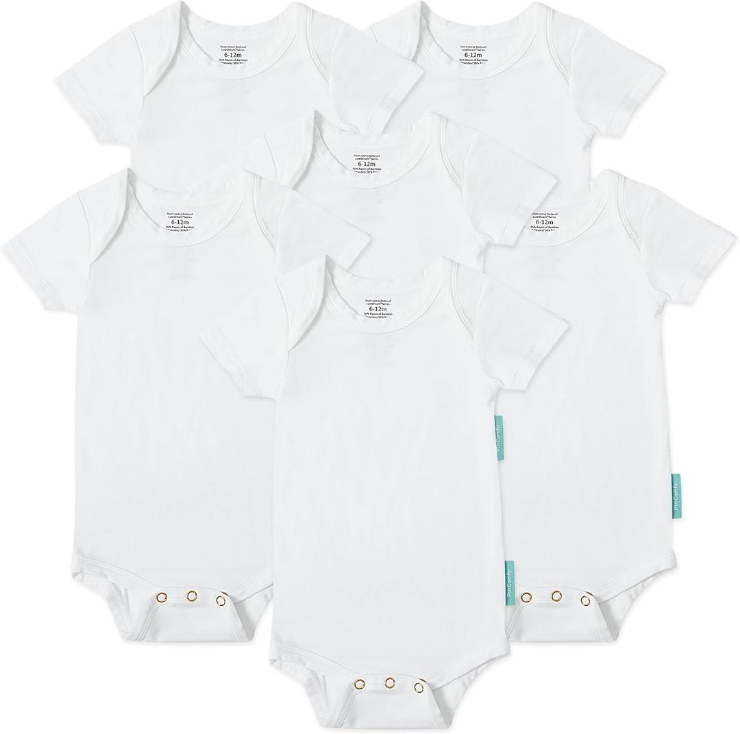 PurComfy Supersoft Short Sleeve Baby Bodysuits, Premium Bamboo Rayon Bodysuit Unisex Boy Girl (18-24 Months, Cream (6-pack))