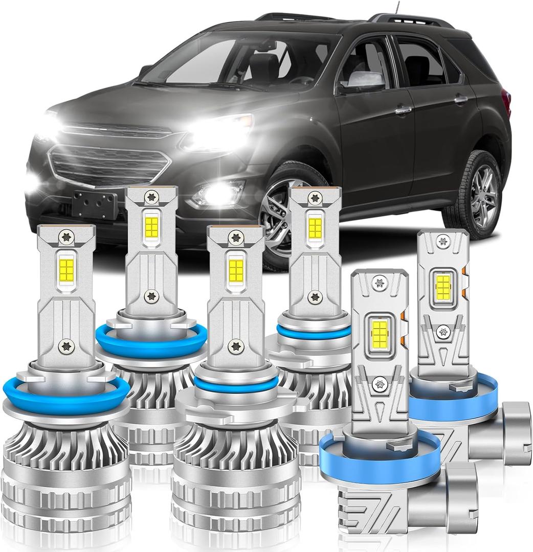 Compatible With 2010-2017 Chevrolet Equinox Fog Bulbs, High&Low Beam Fog Light Combo, Upgraded 800% Brightness, Super Bright 6000K Pure White Light, Pack of 6