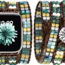 JR.DM Boho Beaded Bands for Women Compatible with Apple Watch 38mm 40mm 41mm 42mm (S10/11) Green Agate Stone Bracelet Adjustable Handmade Braided Strap for iWatch Series 11/10/9/8/7/6/5/4/SE 3/2/1