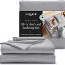 Miracle Made Cotton Bed Sheets  4 Piece Silver Infused, 300-Thread-Count Thermoregulating Miracle Clean & Cool  Sheet Set (Silver Grey, Twin)