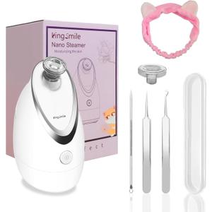 Kingsmile Facial Steamer, 3 in 1 Face Steamer for Facial,Compact NanoSteamer with Aromatherapy,Face Humidifier - Adjustable Nozzle, Warm Mist Steamer for Home SPA, Stainless Steel Skin Kit & Headband
