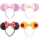 4Pcs Mouse Ears Headband for Women and Girls - Sequin Mouse Ears for Boys Girls Women,Glitter Bows Headband for Kids Adults Birthday Party Costume HalloweenGolden+pink+Purple+white dot