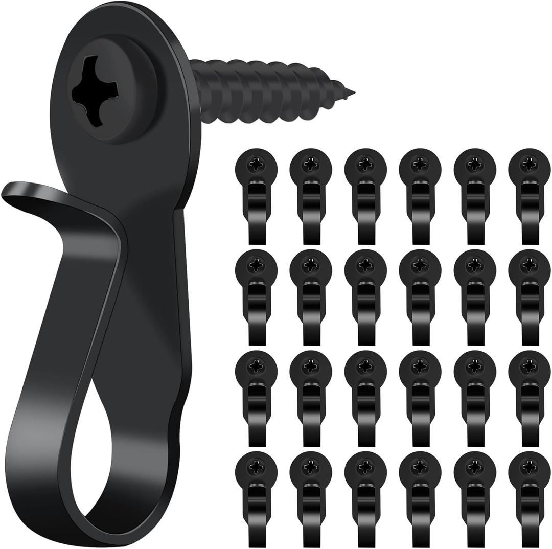 DINGEE 24 Pack Christmas Light Clips Hooks,Light Hooks for Outdoor String,Christmas Light Hangers Hook Screws for Hanging Hholiday,Black Small Screw Hook for Patio Light,Plants,Wind Chimes