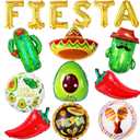 Fiesta Party Decorations Set, Big Taco Party Decorations Set - Pack of 15, Fiesta Taco Llama Cactus Avocado Chili Sombrero Balloons for Mexican Party Decorations, Mexican Theme Baby Shower Decorations