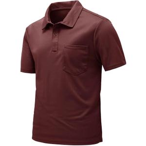 Rdruko Men's Polo Shirts Short Sleeve Quick Dry Outdoor Golf Sports Shirts with Pocket (4X-Large, Wine Red)
