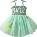 Baby Girl 1st Birthday Clothes One Year Old Tulle Romper Sleeveless Bodysuit Cake Smash Outfits (9-12 Months, Green)