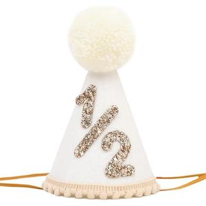 Girl/Boy 1/2 Birthday Hat - 6 Months Birthday Decorations,1/2 Way To One Decoration,1/2 Way To One Decoration, Beige