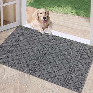 REFETONE Indoor Doormat, Front Back Door Mat 20"x32" Absorbent Rubber Backing Non Slip Door Mats, Low-Profile Resist Dirt Entrance Rugs, Machine Washable Door Rug Inside Floor Mat for Entryway, Grey (20"x 32", Dark Grey)