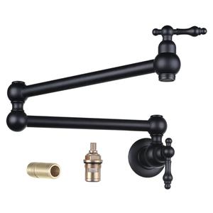 WHSHOWER Brass Pot Filler Faucet Wall Mount Commercial Stove Kitchen Folding Faucet with Double Joint Swing Arms,Black
