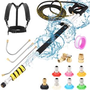 Pressure Washer Extension Wand 24 Feet with Telescoping Pressure Washer Wand, Gutter Cleaner, 7 Spray Nozzle Tips, Pivoting Coupler, 2 Hose Adapters and Support Belt