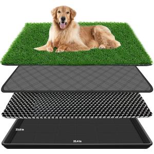35.4 x 23.6In Dog Grass Pad with Tray Pet Potty Fake Grass Training Mat Artificial Grass for Dogs with Tray on Indoor and Outdoor