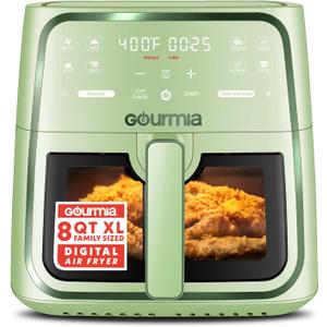 Gourmia 8 Qt Air Fryer, 8 Presets with Digital Display, FryForce 360 Technology, Easy View Window & Interior Light, Dishwasher Safe Basket, Green