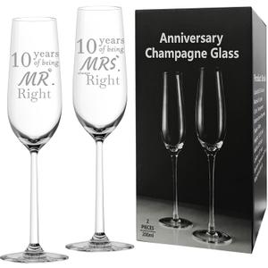 10 Year Anniversary Champagne Flutes Set of 2, 10th Anniversary Wedding Gift for Couple, Him, Her, Wife, Husband, Women, Men, 10th Anniversary Decorations Gift
