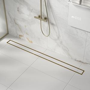 Linear Shower Drain 42", Brushed Floor Drain with Tiled Insert Grate & Hair Strainer, 304 Stainless Steel Bathroom 2-in-1 Tiled in Drain, CUPC Certified (Brushed Gold, 42'')