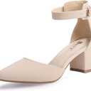 IDIFU Women's IN2 Pedazo Dress Shoes Low Block Heels Comfortable Chunky Closed Toe Ankle Strap Wedding Pumps (9.5, Nude Nubuck)
