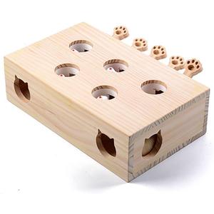 Interactive Wooden Whack-A-Mole Cat Toy, Engaging and Durable Play for Cats and Kittens, Keeps Pets Entertained and Stimulated, Natural Wood Design, Perfect for Indoor Exercise and Fun - Pet Gift Idea (5 Mice)