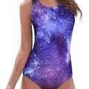 One Piece Swimsuit Women Criss Cross Back Color Block Print Bathing Suits Athletic Modest Swimwear M