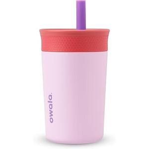 Owala Kids Insulation Stainless Steel Tumbler with Spill Resistant Flexible Straw, Easy to Clean, Kids Water Bottle, Great for Travel, Dishwasher Safe, 12 Oz, Pink and Purple (Lilac Rocket)