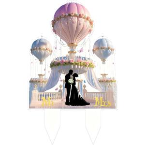 3 x Wedding Themed Cake Topper with Mr. & Mrs. Design - Exquisite Decor for Wedding Cakes-Acrylic Hot Air Balloon2D)