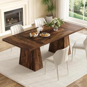 LITTLE TREE Dining Table for 4-6 People, Wooden Table, Rectangle Furniture with Heavy Duty Legs, Modern Kitchen Table for Home, Dining Room, Brown