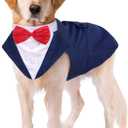 Kuoser Dog Tuxedo Dog Suit and Bandana Set, Dogs Tuxedo Wedding Party Suit, Doggy Prince Bow Tie Shirt Formal Pet Wedding Attire for Large Medium and Small Dogs Golden Retriever Samo Bulldogs (Large (pack of 1), Blue)