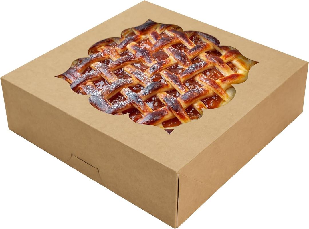 30 Pack Pie Boxes with Window 10x10x3 in Bakery Boxes Perfect for Pies, Cheesecake, Cookies, Muffins and Chocolate Covered Strawberries (Brown)