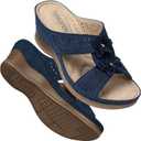 TEMOFON Womens Wedge Sandals Leather: Dressy Sandal, Rubber Sole, Comfortable Walking, Casual Slip on Summer Shoes, Size 8.5