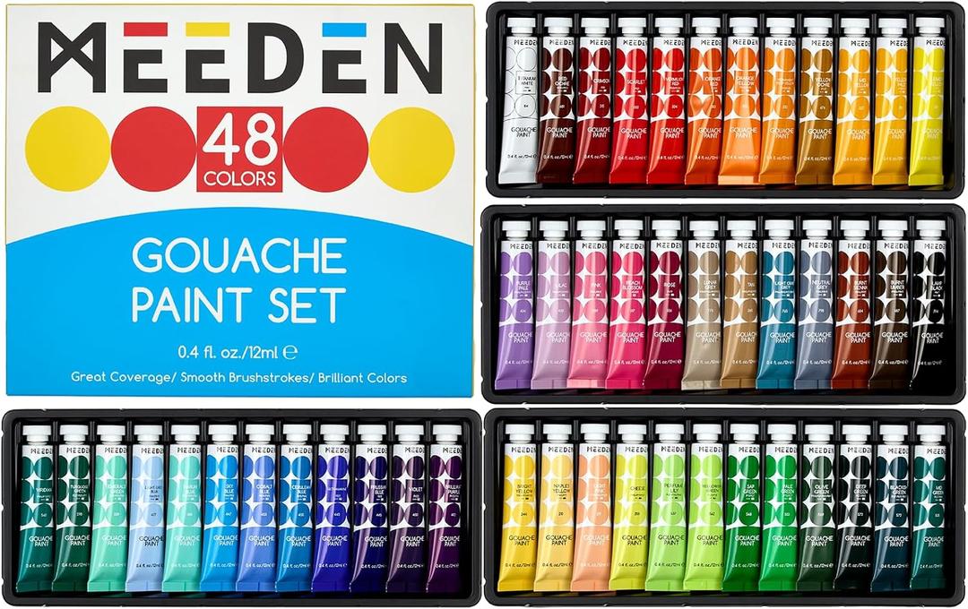 MEEDEN Gouache Paint Tube Set - 48 x 12ml (0.4 oz) Colors Art Paint Supplies for Artists Students Beginners - Rich Pigment Art Paints for Canvas Painting