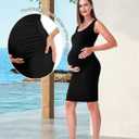 Rnxrbb Women Summer Sleeveless Maternity Dress Pregnancy Tank Scoop Neck Mama Clothes Casual Bodycon Clothing (Black, L)
