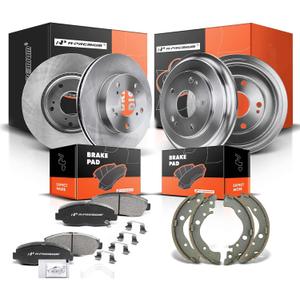 A-Premium Front Vented Disc Brake Rotors + Rear Drums + Shoes + Ceramic Pads Kit Compatible with Select Honda Models - Civic 2012 2013 2014 2015, L4 1.8L, 12-PC Set