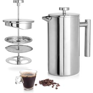 Mixpresso Stainless Steel French Press Coffee Maker 27 Oz 800 ml, Double Wall Insulated French Press Stainless Steel, Easy Clean Tea Brewer, Easy Press Durable Metal Coffee Press