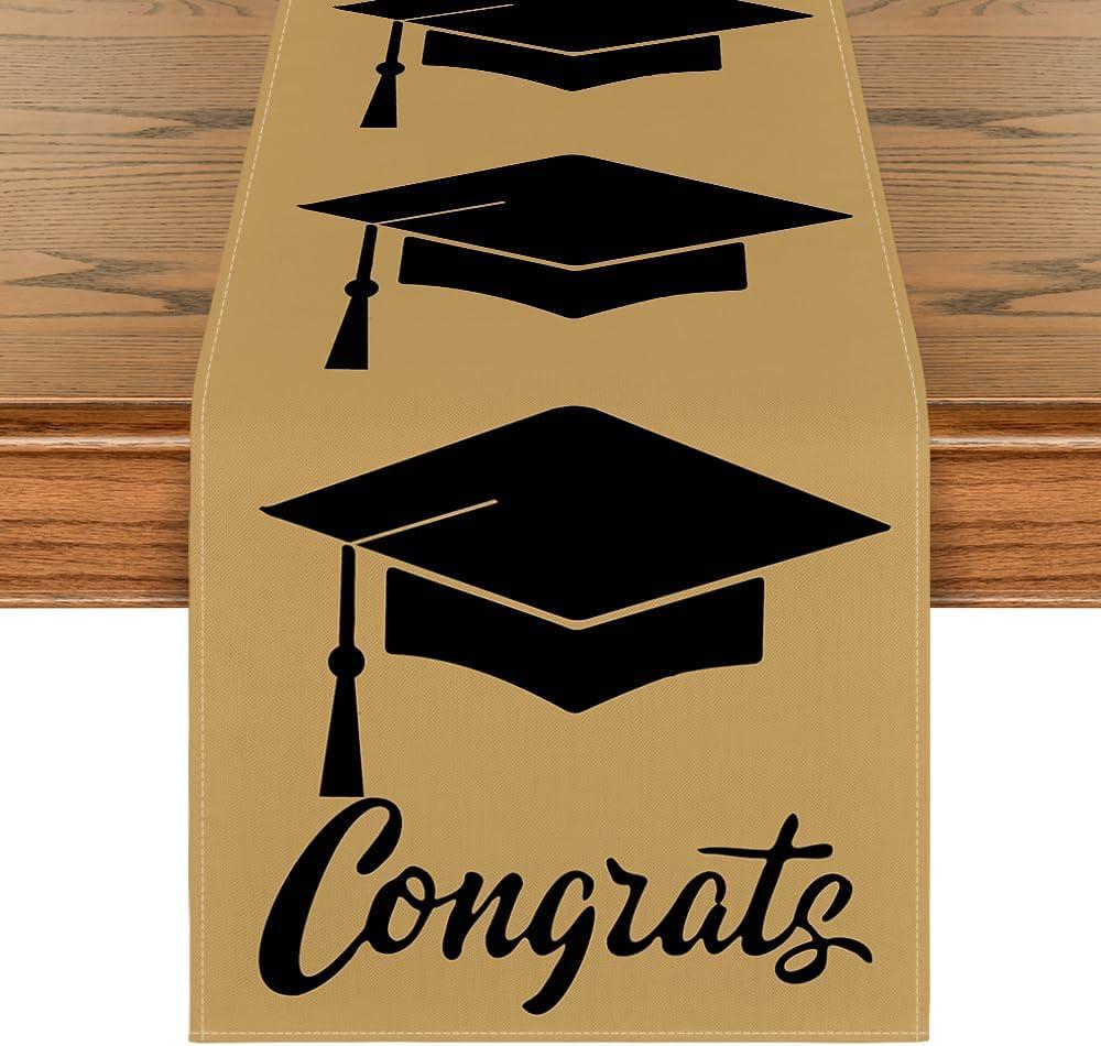 Artoid Mode Cap Congrats 2026 Graduation Table Runner, Rustic Holiday Kitchen Dining Table Runners for Home Party Decor 13x72 Inch