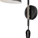 GLOBE Electric 51374 Cleo 1-Light Plug-in or Hardwire Wall Sconce, Matte, Antique Brass Accents, Black Cloth Cord, 14.44