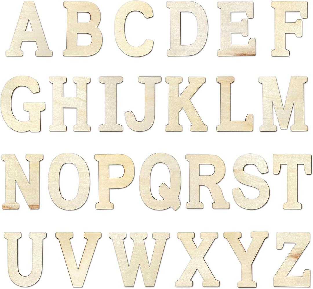 4 Inch 94 Pieces Wooden Letters Unfinished Wood Alphabet Letters for Crafts with Extras,Wall Decor