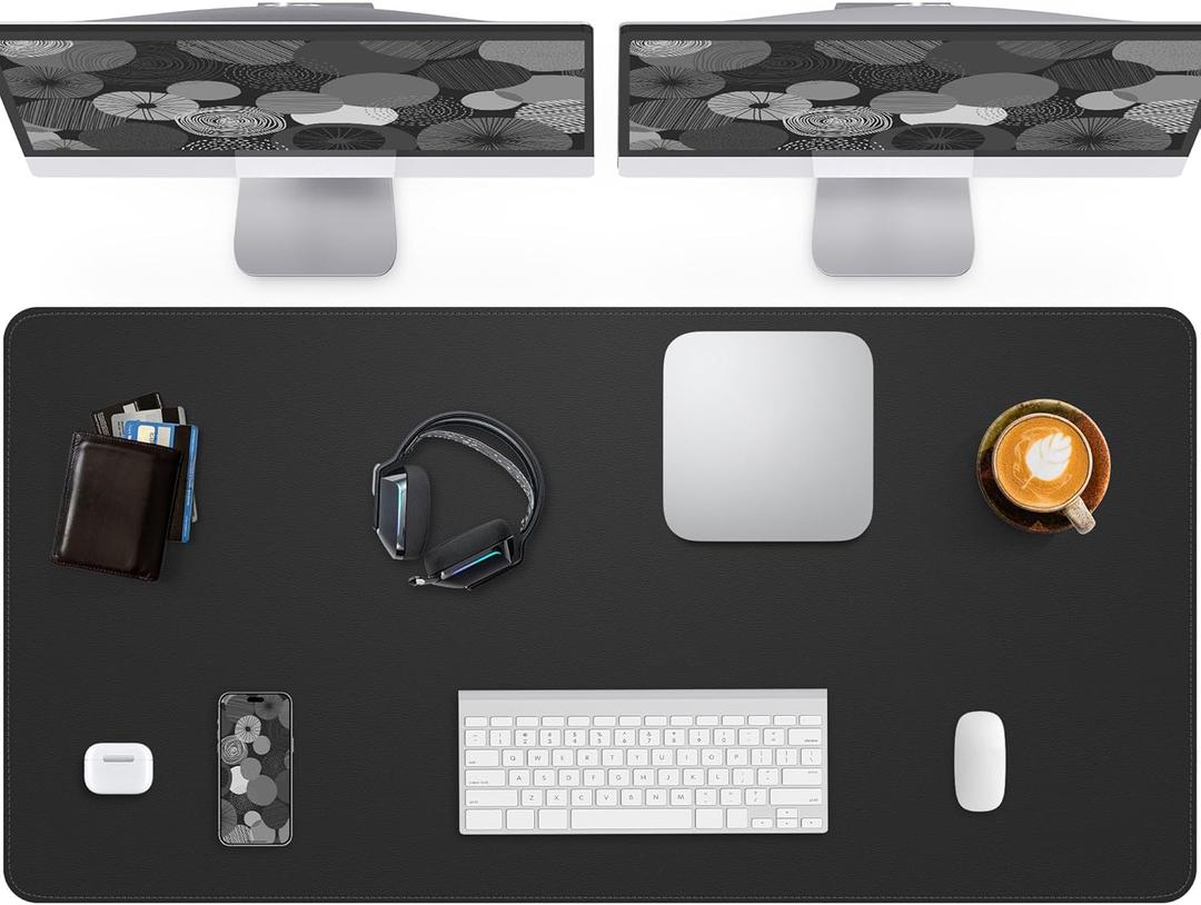 Large Desk Pad Mat - Waterproof Mouse Pad & Desk Protector, Non-Slip XL PU Leather Gaming Mat for Keyboard/Mouse, Stitched Edge with Ergonomic Support, 47"x17" (Black)