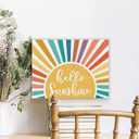 Boho Hello Sunshine Sign Canvas Wall Art Prints Painting Decor 1114 Inches, Colorful Sun Sunset Sunrise Sunshine Print Framed Artwork For Home Bedroom Living Room Girls Room