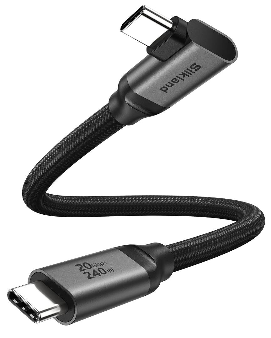 Silkland 20Gbps USB C Data Cable Right Angle, Short 1FT 90 Degree USB C 3.2 Gen 2x2 High Speed Data Transfer Cable, 5K/4K 60Hz Monitor Display, 240W PD Charging, Compatible for SSD, Hub, Dock, eGPU