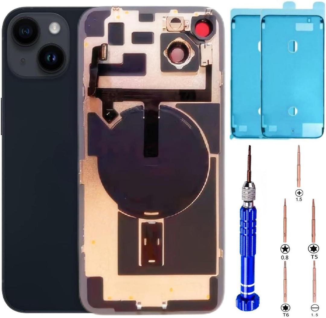 14 Plus Back Glass Replacement Kit with Plate & Flex Cable and All Parts, Midnight, 6.7 Inch for iPhone 14 Plus Back Cover Glass, with Repair Tools (Midnight)