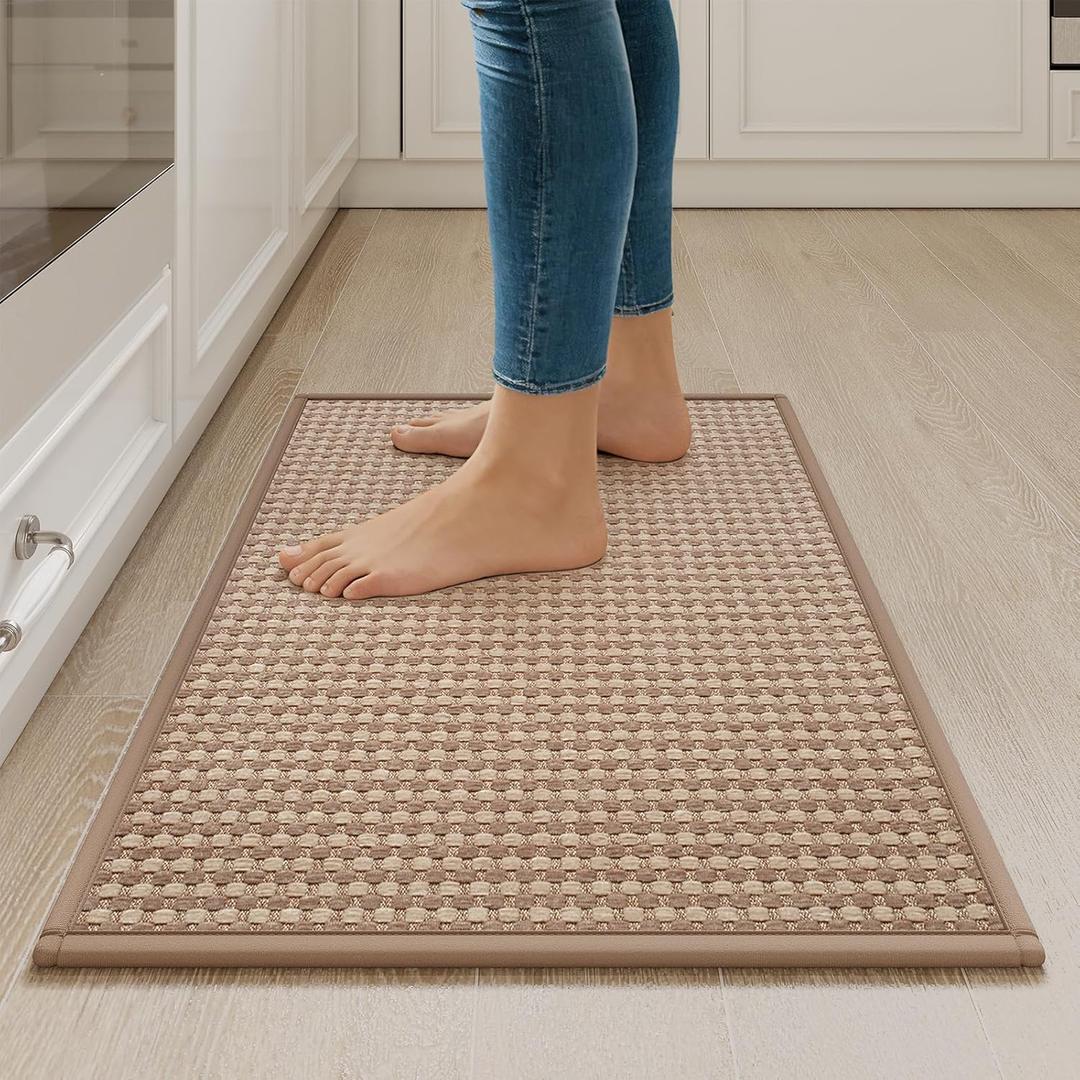 YDKGL Kitchen Rugs Mat Non Slip Washable, Super Absorbent Kitchen Mats for Floor, Rubber Backing Soft Braided Standing Floor Mats Sink Mat Runner Rug, Easy to Clean and Maintain, Brown 17"x30"