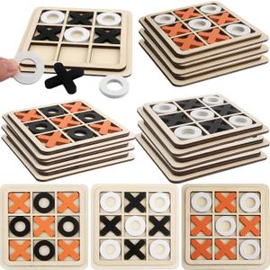 12 Sets Kids Wooden Tic Tac Toe Game XO Wood Board Game Classic Mini Tabletop Game Set for Boys Girls Educational Games Toy Goody Bag Filler Birthday Party Favor