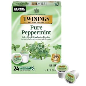 Twinings Pure Peppermint Herbal Tea K-Cup Pods for Keurig, 24 Count (Pack of 1), Made with 100% Pure Peppermint, Naturally Caffeine-Free, Enjoy Hot or Iced (EXP 10/12/28)