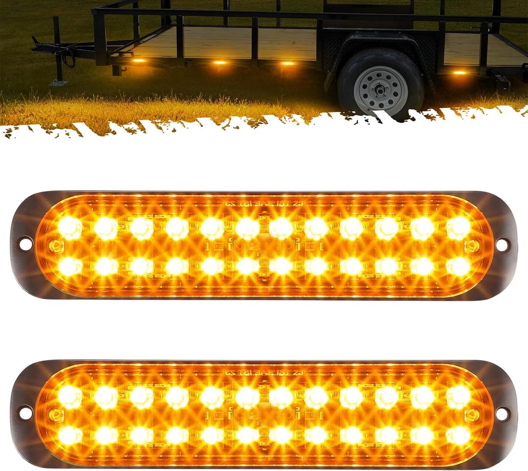 Partsam 2Pcs 7.5 inch Aluminum Housing Amber 24LEDs Trailer Side Marker Turn Signal Light, Surface Mount Clearance Lights of Truck Tractor RV Pickup, IP67 Waterproof