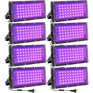 50W LED Black Lights for Glow Party - Waygor IP65 Waterproof UV Blacklight Floodlight 395nm Blacklight Spotlight Purple Black Light Flood Light Fluorescent UV Lights Lamp for Halloween Decor (8 Pack)