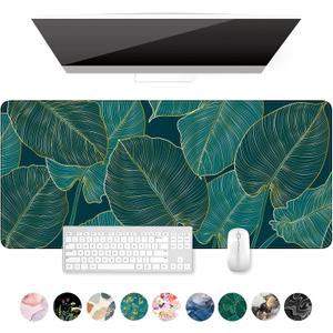 Auhoahsil Desk Mat, Ultra Large Mouse Pad, XXL Gaming Mousepad, Green Tropical Leaves Deskpad, Big Extended Full Size Mouse Pad, Desktop Desk Matt for Keyboard, Laptop & Computer, 35.5 x 15.7 in (01 Beach Palm Tree Leaves)