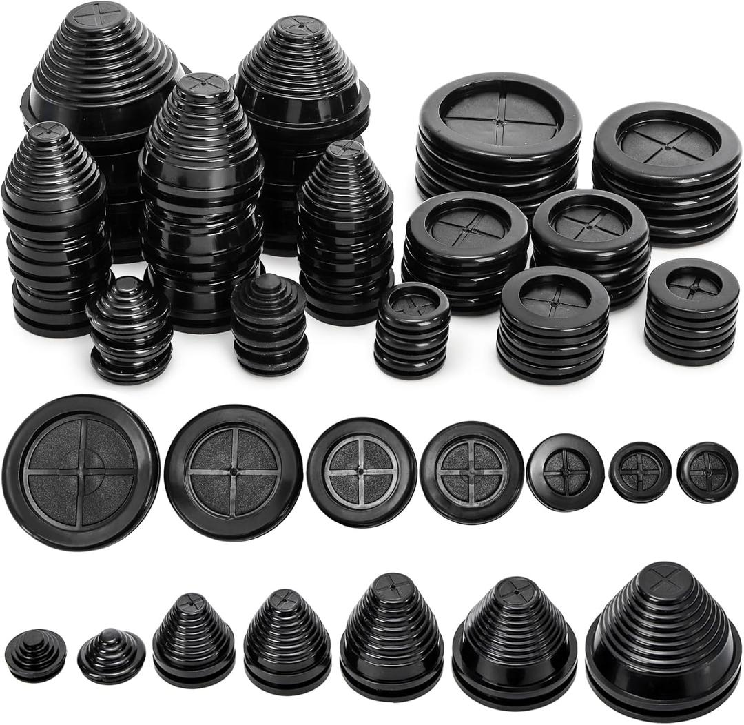 Yarlung 42 Pack Rubber Grommets Assortment Kit for Wire Protection, 7 Sizes Drill Hole Grommets Firewall Hole Plug for Wire, Plug, Electrical Appliance, Plumbing, Tower Shaped and Round Double Sided