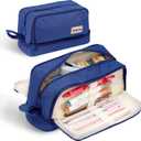 Zzrywuty Large Pencil Case with Compartments Zipper Pencil Pouch for Girls Kids Teens Adults,Organizer Pen Pencil Case with Handle for School(Blue)