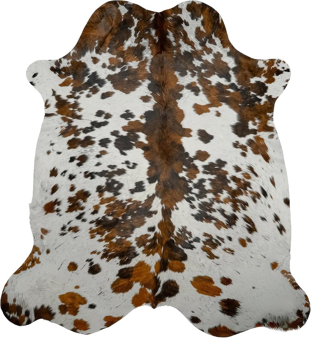 Original Tricolor Cow Hide Rug 5x7 ft, Real Hair on Hide