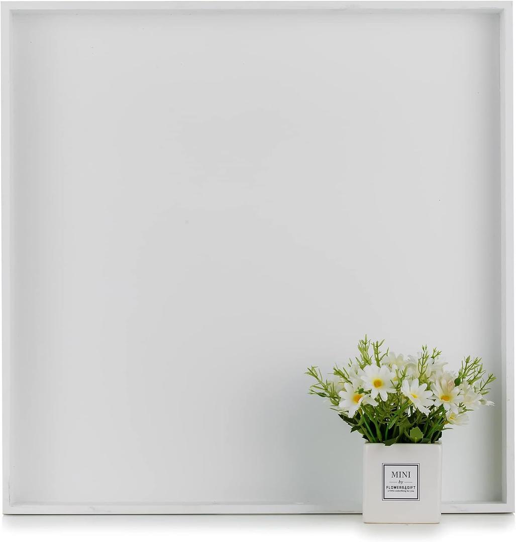 Hanobe Square Large Ottoman Tray: Modern Extra Large White Serving Decorative Trays with Cutout Handles for Living Room Coffee Table Home, 20"