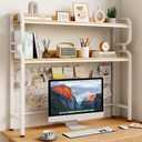 BYMECOST 38.6" Desktop Hutch Bookshelf,2-Tier Desk Shelf with Back Panel
